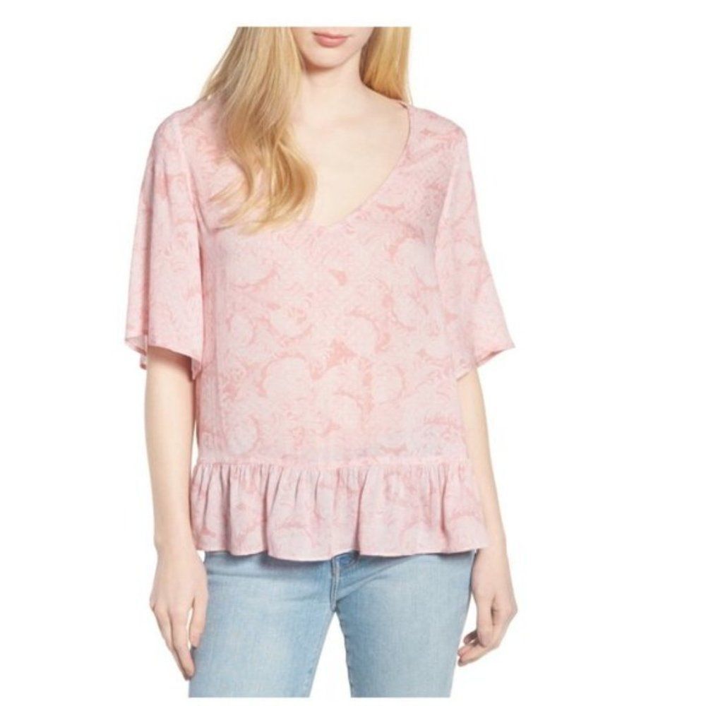 Hinge Pink Paisley Style Ruffle Hem Top size S